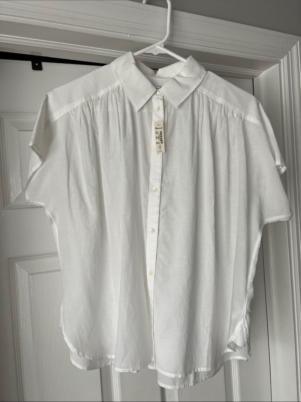 NWT Madewell White Short-Sleeve Button-Up Shirt - Relaxed Boxy Fit